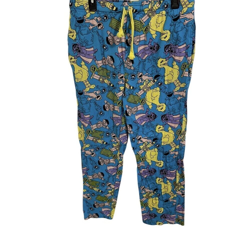 Sesame Street Men's Large Pajama Pants Blue Knit 100% Cotton Sleep Bottoms